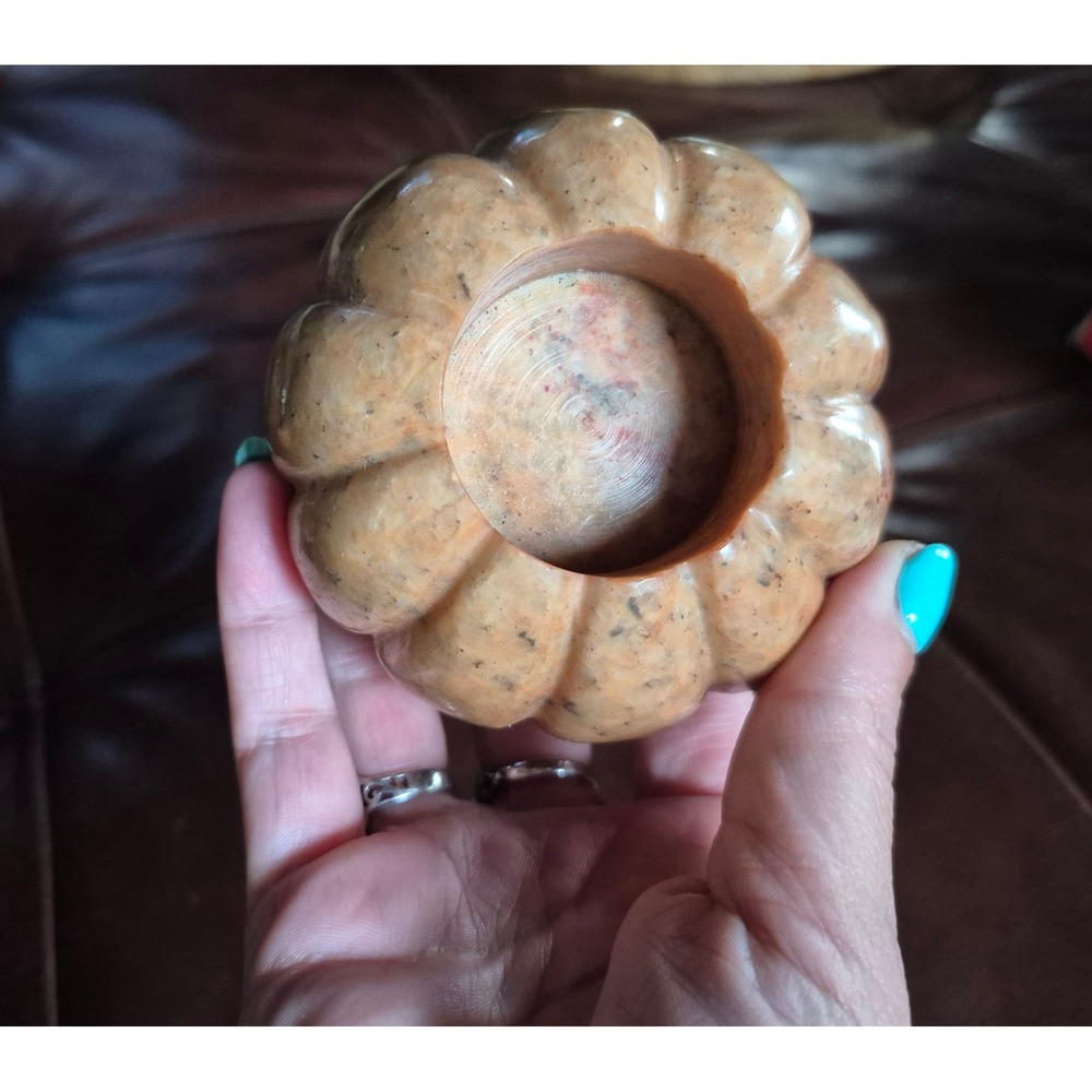 Crate & Barrel Stone Pumpkin Tealight Holders Set of 3 Neutral Fall Home Decor - Picture 5 of 6
